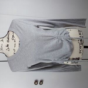 Arizona Jean Co.-Womens Gray Ribbed Longsleeve Cropped Top W/Ties  Sz.XL